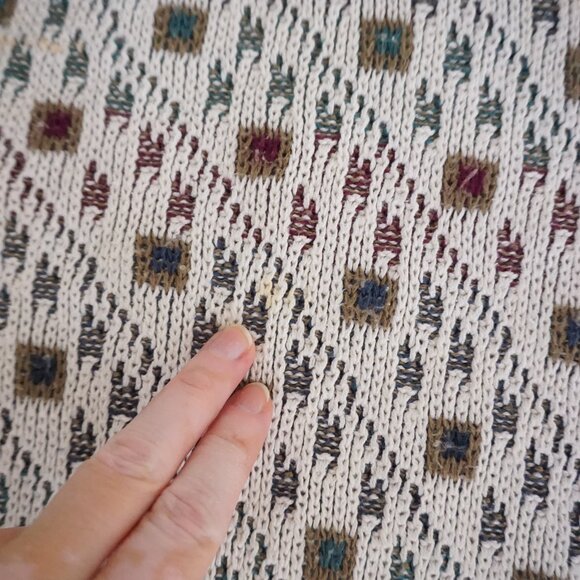 VTG Expressions Ivory Cotton Patterned Knit Retro Cabincore Eclectic Sweater L - Picture 10 of 12